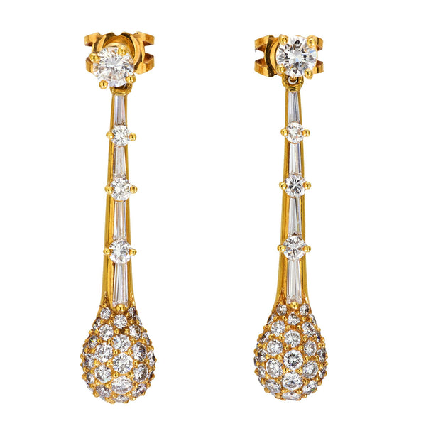 Vintage 3.35 carat total weight diamond 18k yellow gold drop earrings Jack Weir & Sons