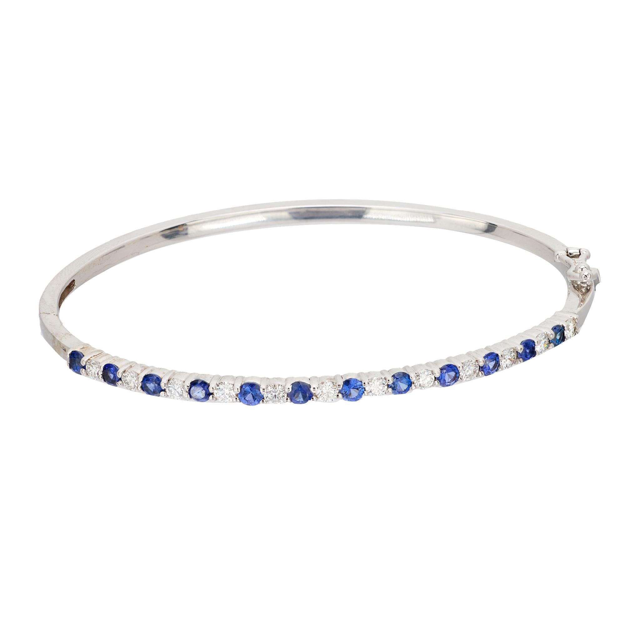 Vintage sapphire diamond 14k white gold bangle