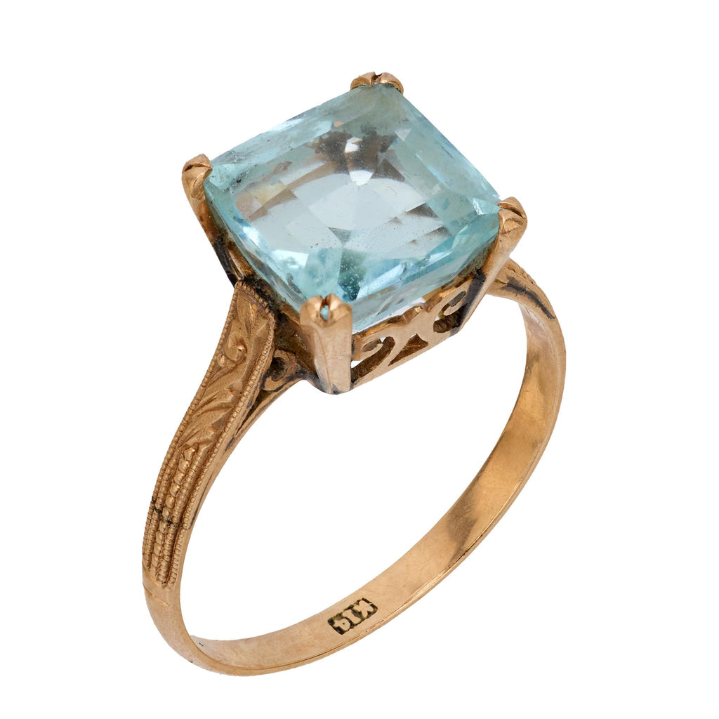 Victorian 2.80 carat aquamarine 14k rose gold solitaire ring Jack Weir & Sons