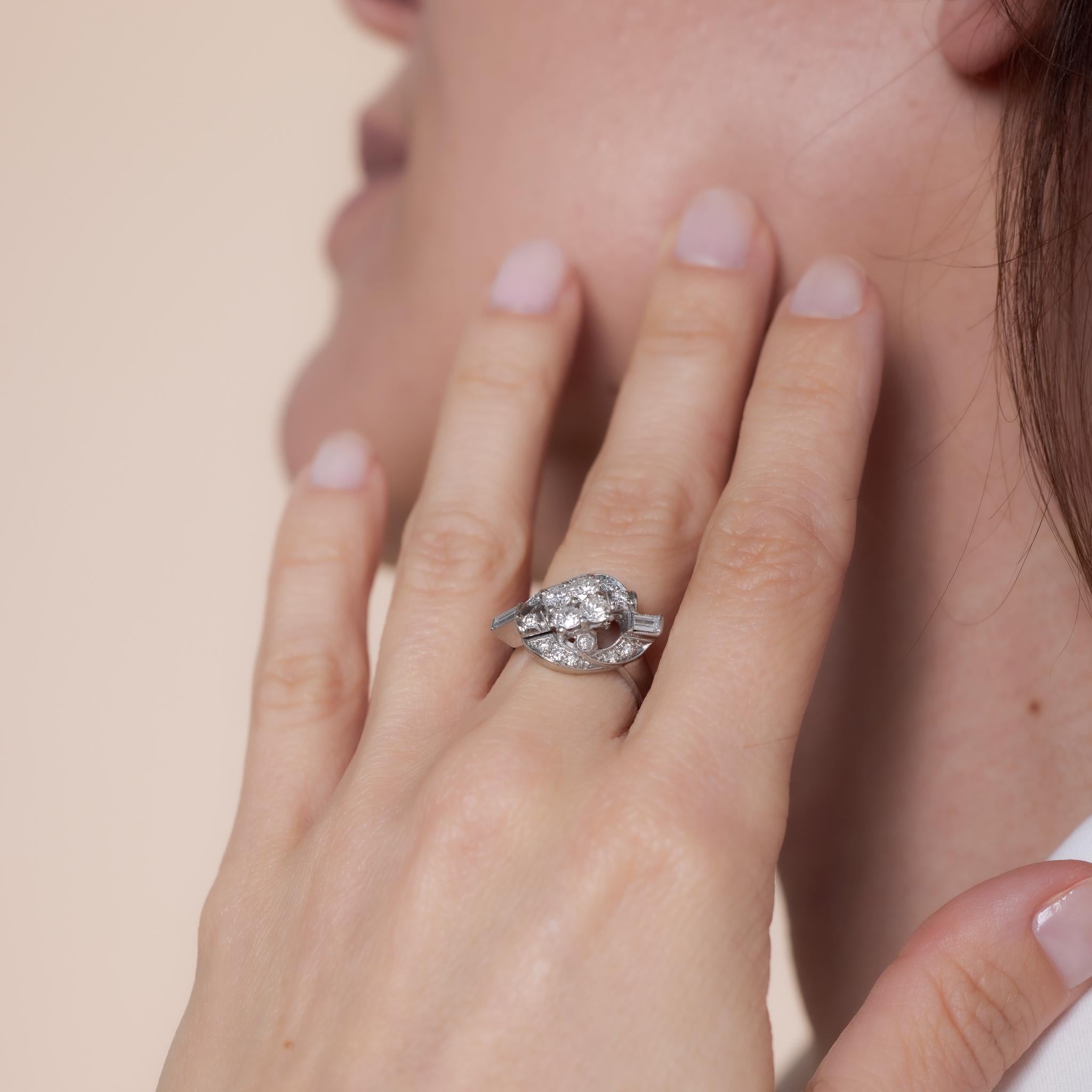 Mid Century diamond platinum cocktail ring