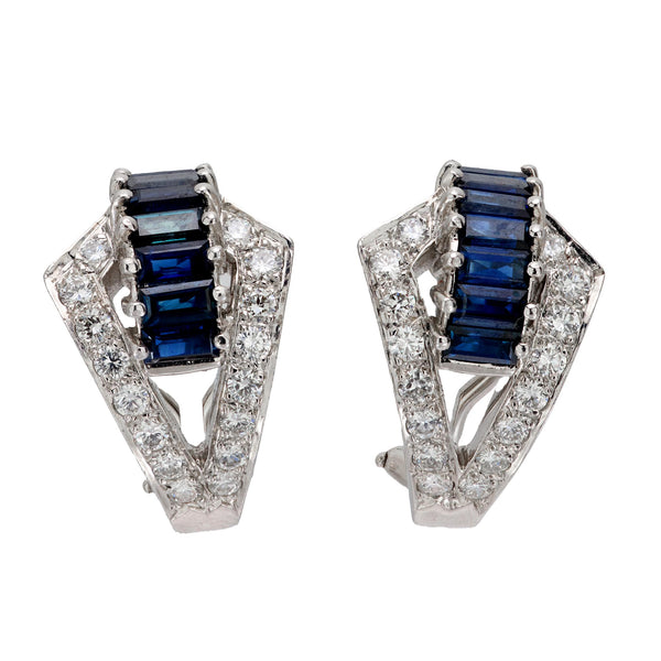 Vintage Dankner 1.70 carat sapphire diamond 18k white gold earrings Henry Dankner & Sons