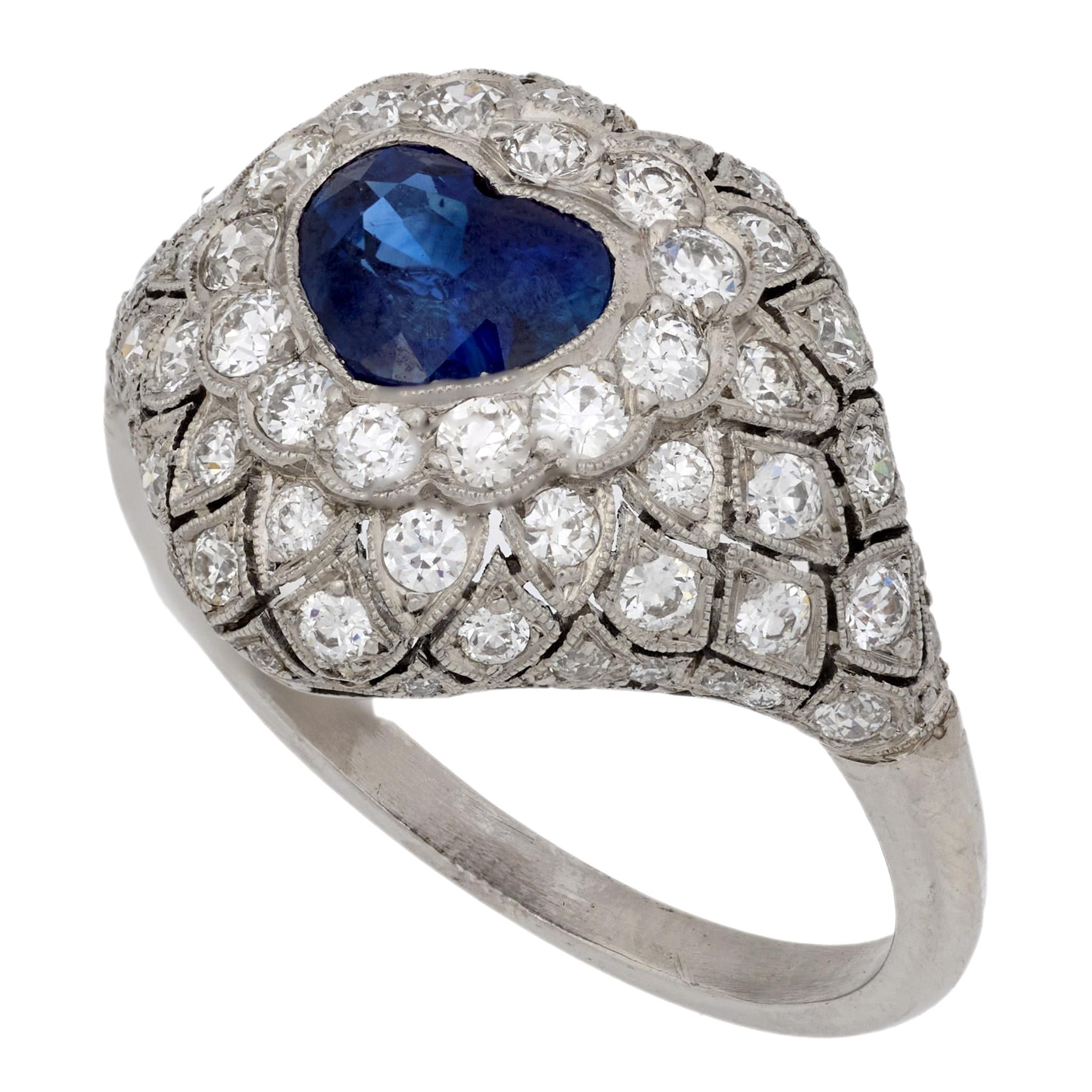 海外最新 carat 1.14 style Deco Art heart platinum diamond sapphire アクセサリー