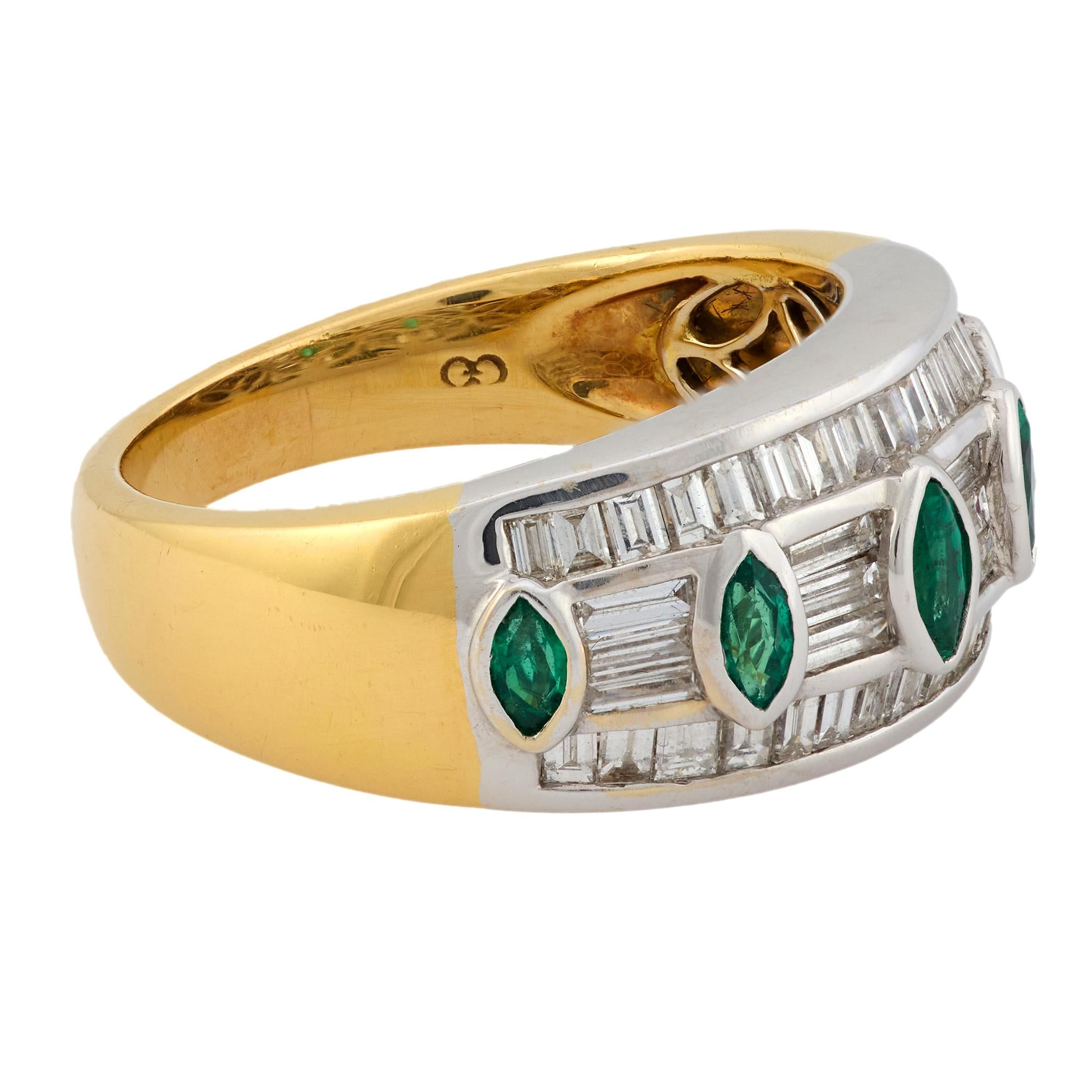 【希少】vintage 18k（Yellow×White）エメラルド　リング Vintage emerald diamond 18k yellow and white gold band