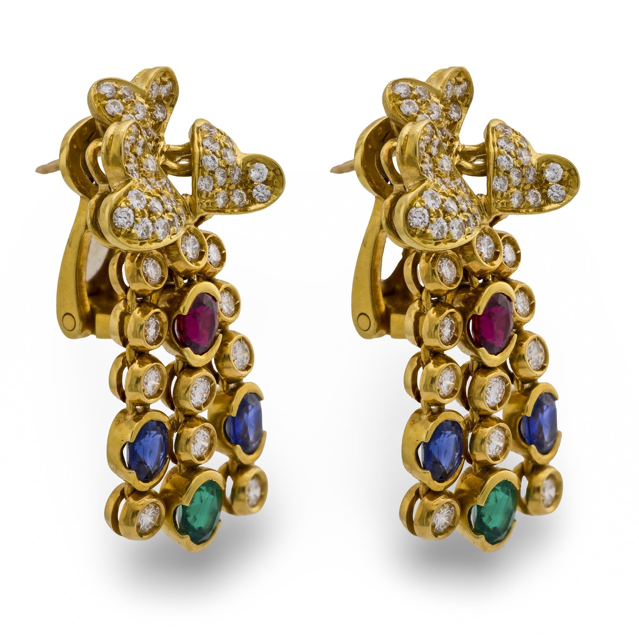 Vintage Italian diamond sapphire ruby emerald 18k yellow gold - Main Image