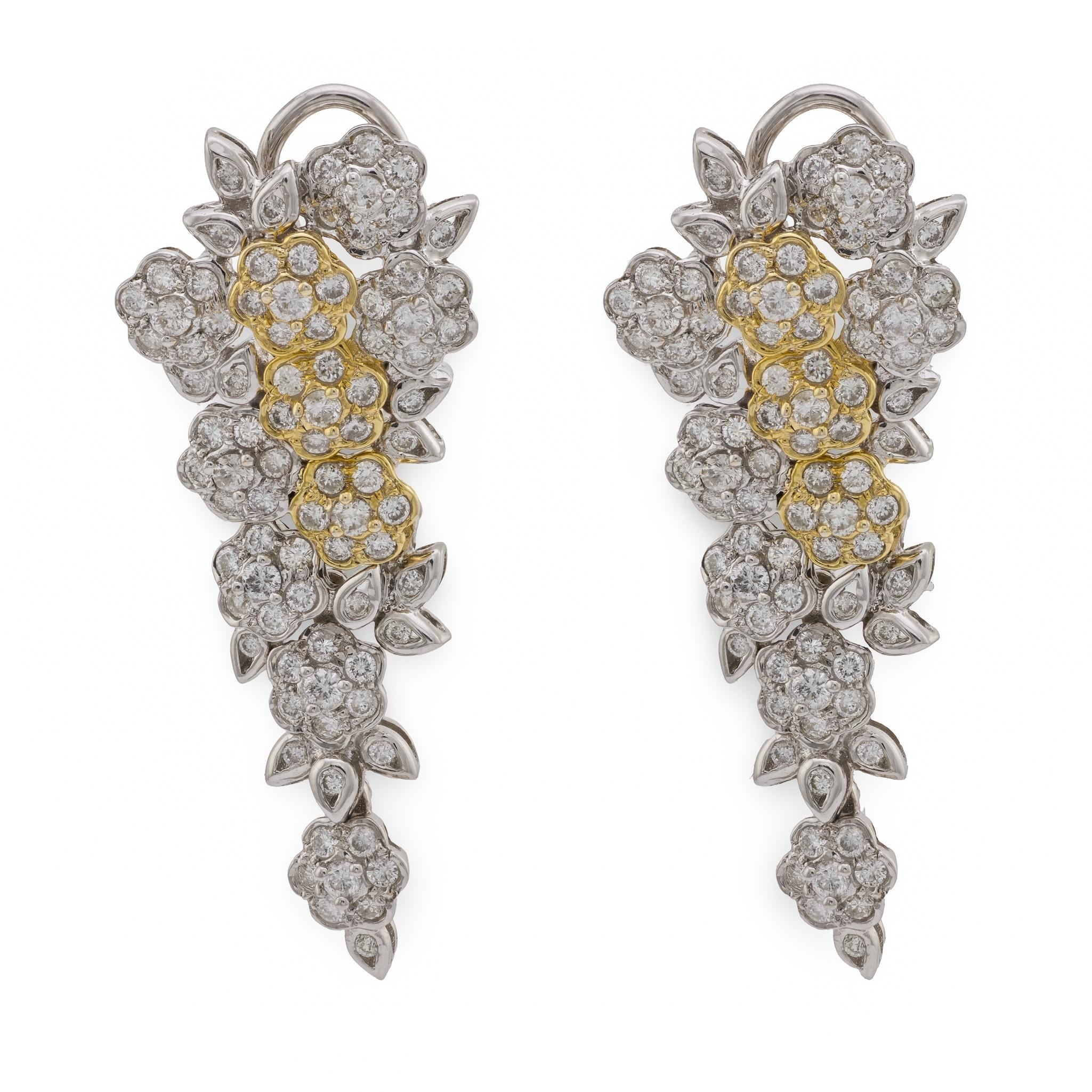 1.70 carat diamond 18k white and yellow gold floral earrings