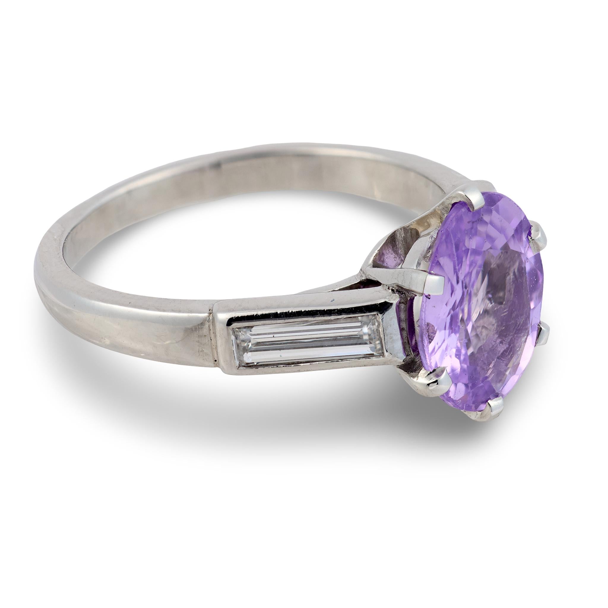 French GIA 2.45 carat no heat purple sapphire diamond platinum