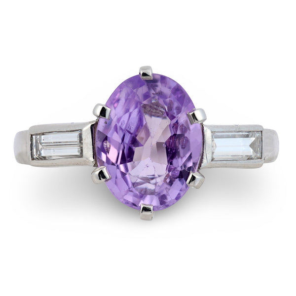 French GIA 2.45 carat no heat purple sapphire diamond platinum