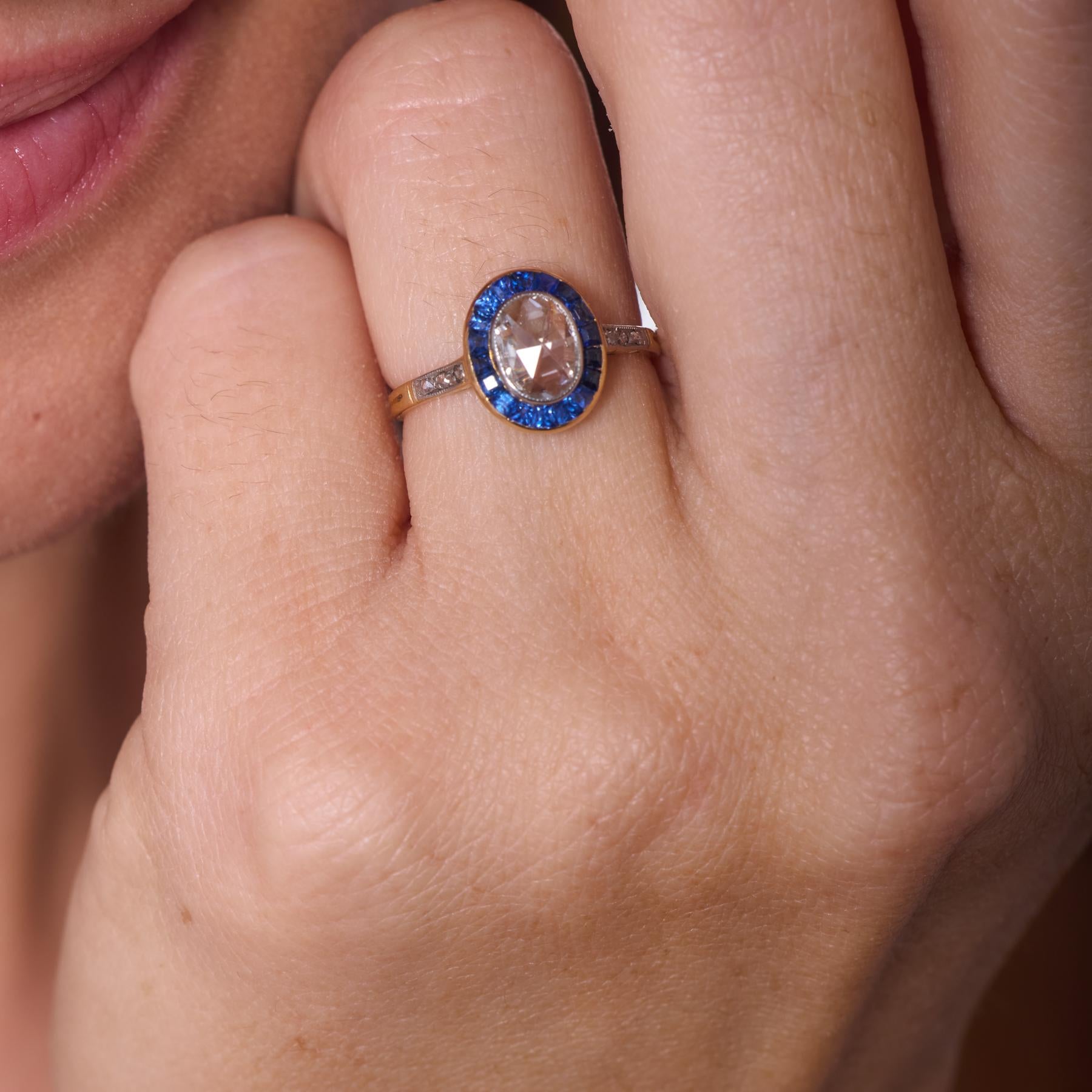 French Belle Époque rose cut diamond sapphire 18k yellow gold