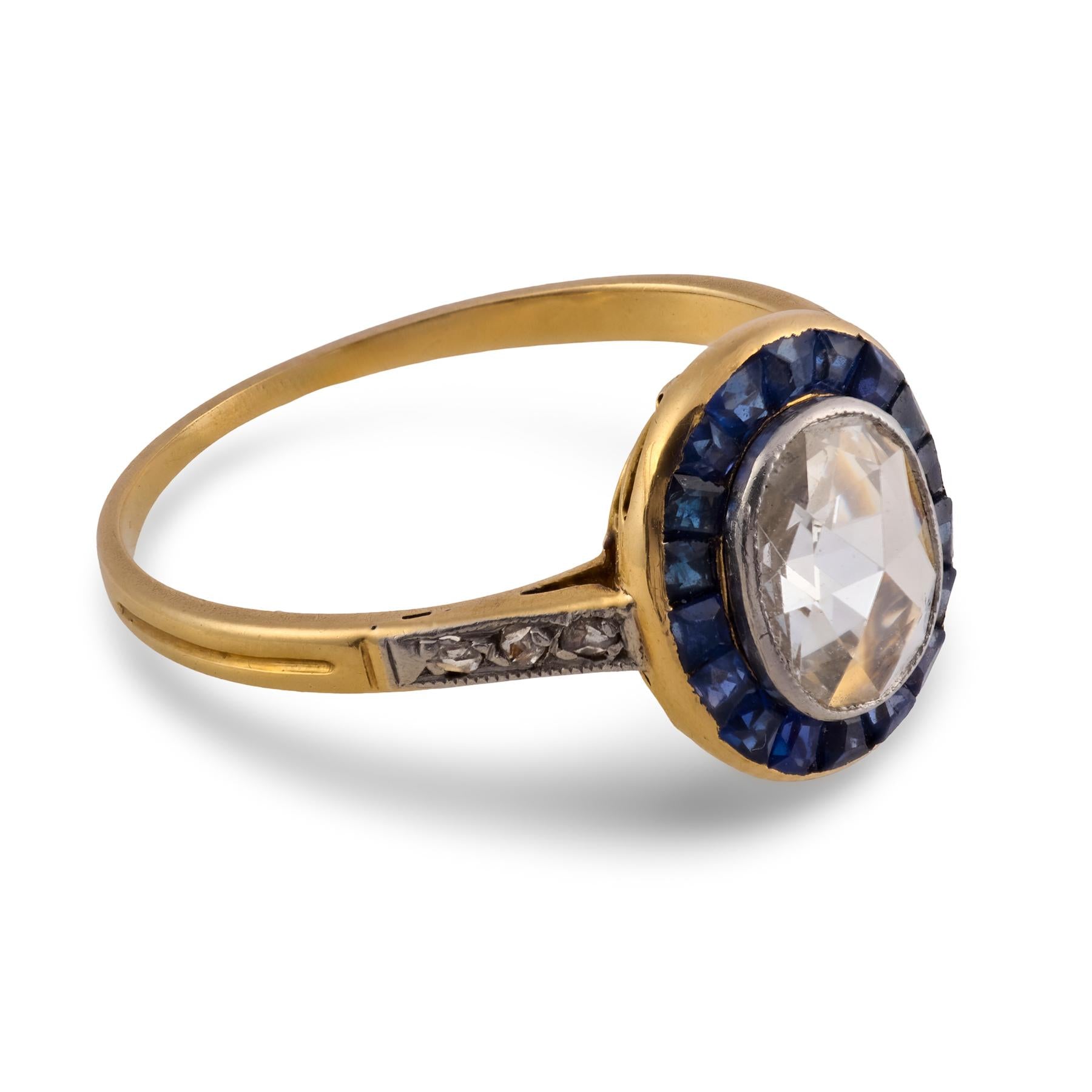 French Belle Époque rose cut diamond sapphire 18k yellow gold
