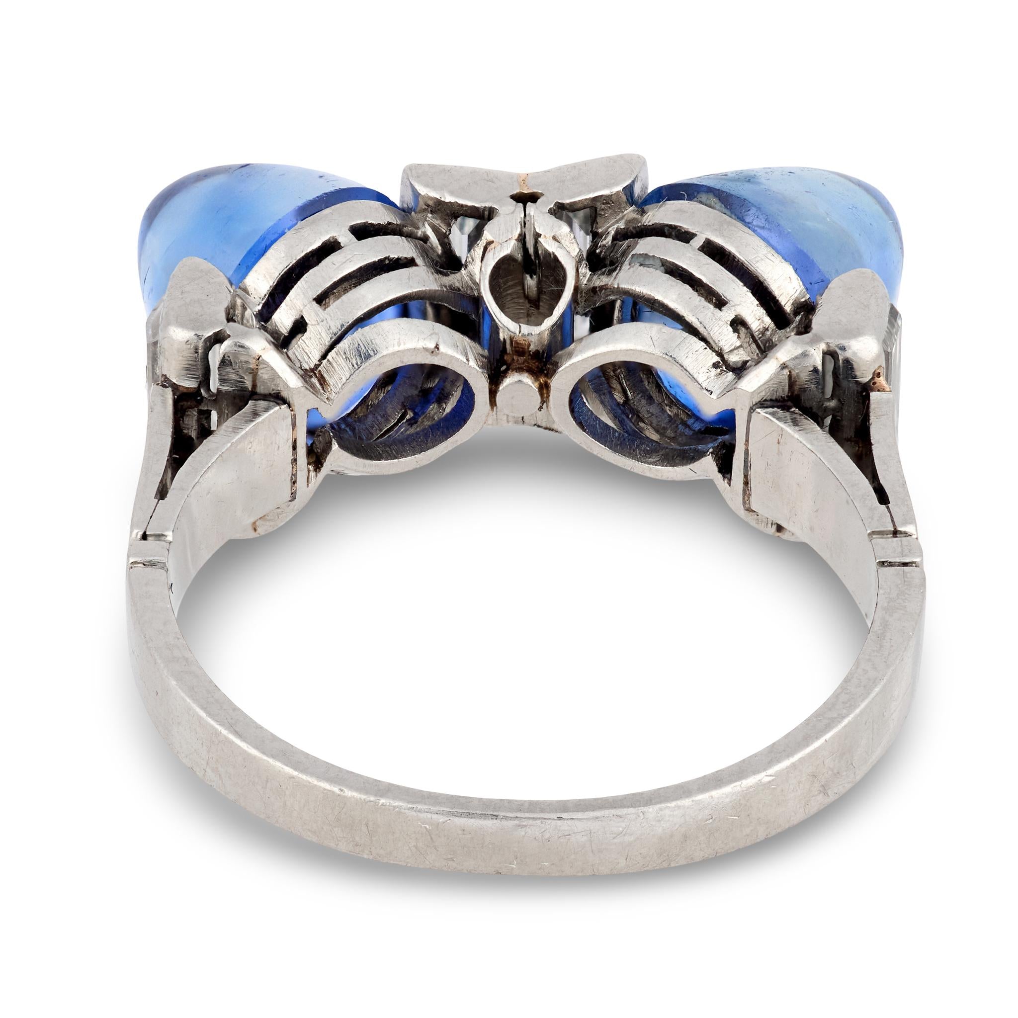 Art Deco 7.00 carat sugarloaf cut sapphire diamond platinum ring
