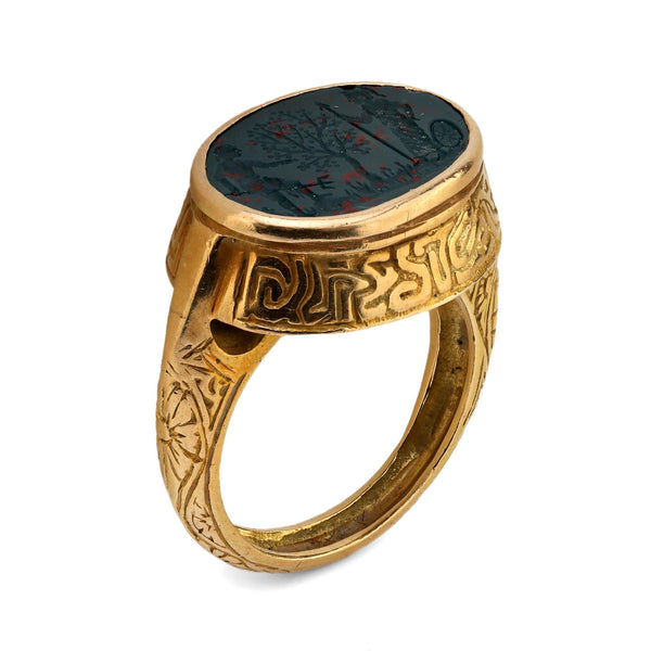 Zolotas vintage bloodstone 18k yellow gold intaglio ring Zolotas