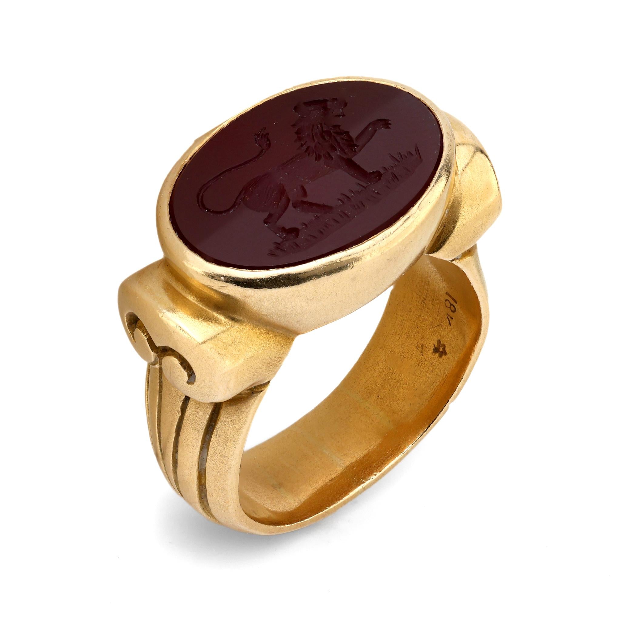 Barry Kieselstein-Cord carnelian 18k yellow gold intaglio lion ring