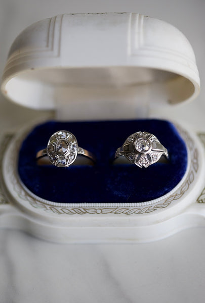 Edwardian Diamond 14k Rose Gold Silver Cluster Ring Rings Jack Weir & Sons   