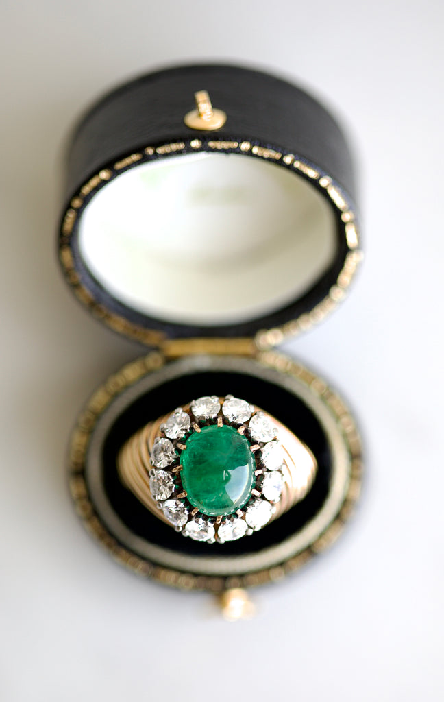 Vintage Van Cleef & Arpels French Emerald Diamond 18k Yellow Gold Ring ...
