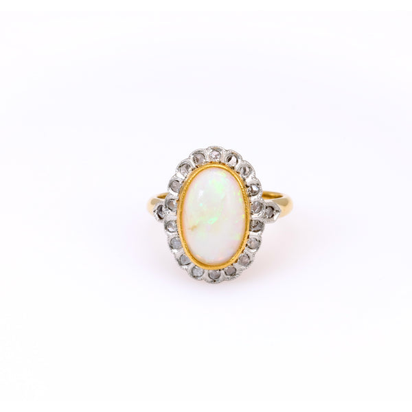 Belle Époque Opal and Diamond 18k Yellow Gold Platinum Cluster Ring
