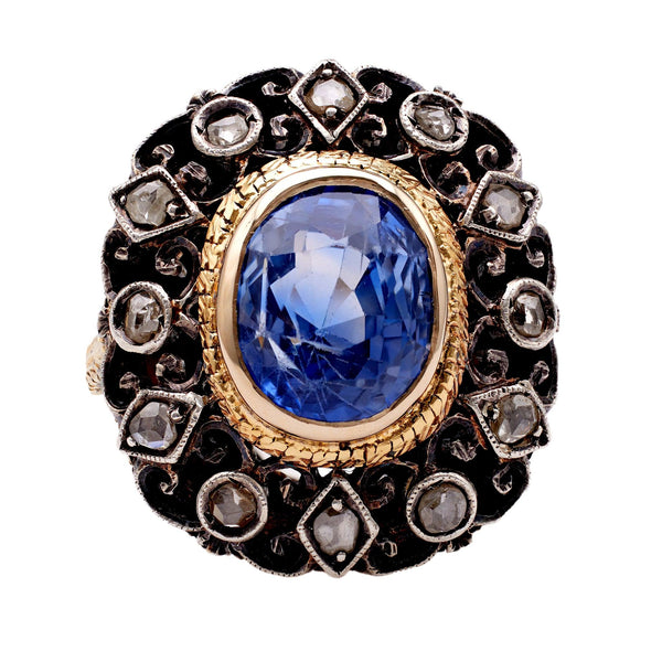 Antique IGI Ceylon No Heat Sapphire and Diamond 18k Yellow Gold Silver Ring Rings Jack Weir & Sons   