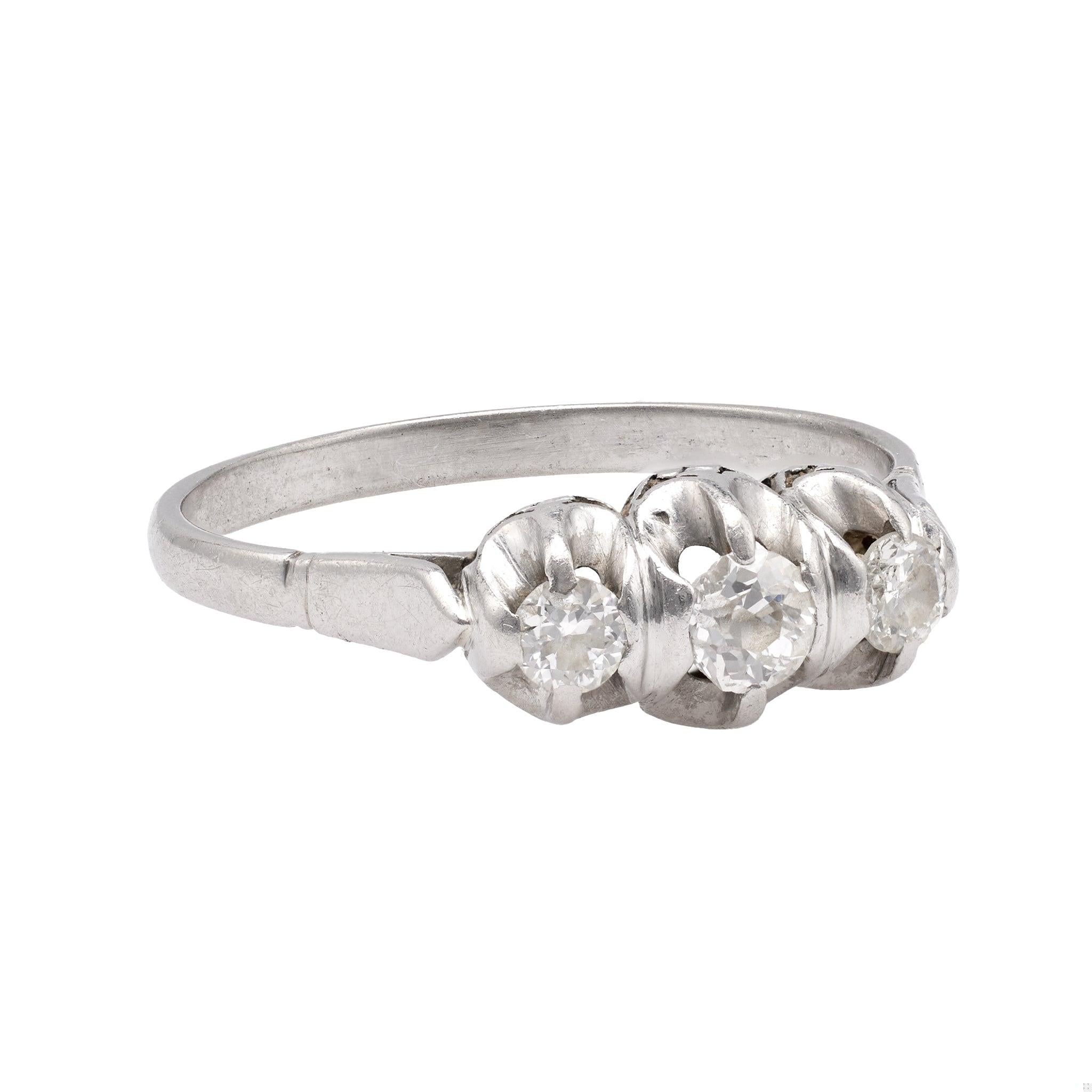 Art Deco Diamond Platinum Three Stone Ring  Jack Weir & Sons   