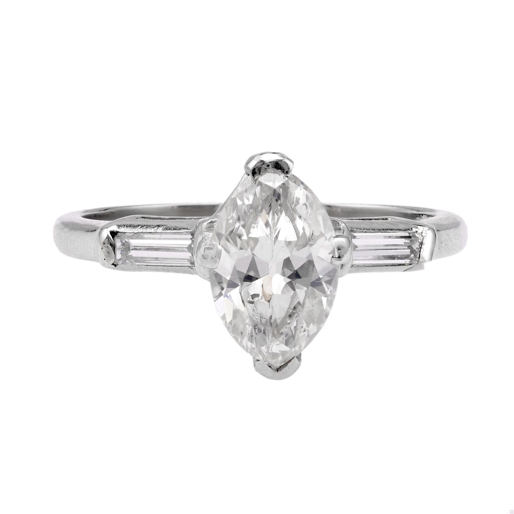 Art Deco GIA 1.04 Carat Marquise Cut Diamond Platinum Ring  Jack Weir & Sons   
