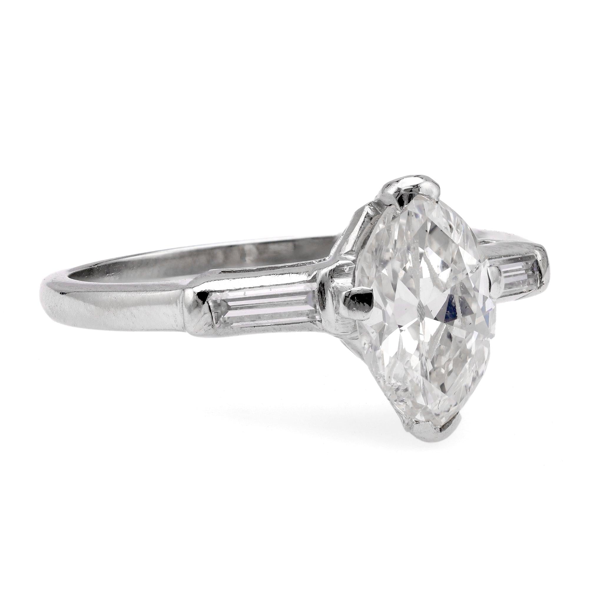 Art Deco GIA 1.04 Carat Marquise Cut Diamond Platinum Ring  Jack Weir & Sons   