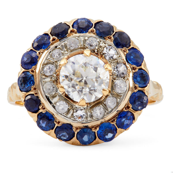 Art Deco Traub Orange Blossom GIA 1.06 Carat Diamond and Sapphire 14k Target Rin Rings Orange Blossom   