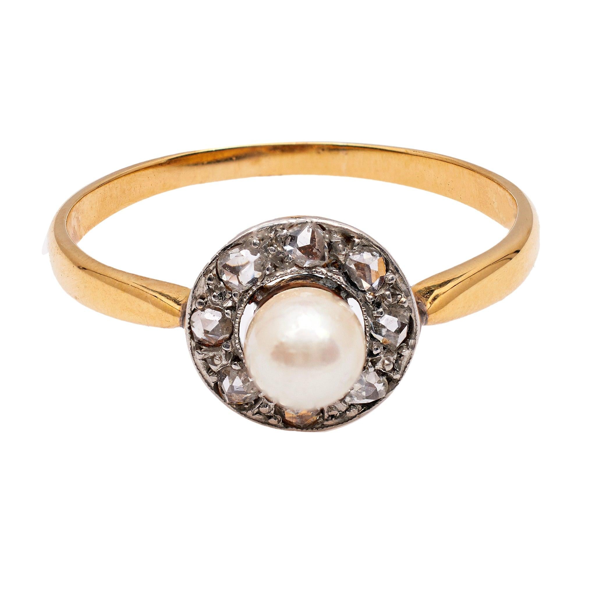 Belle Époque French Pearl Diamond 18k Yellow Gold Platinum Ring  Jack Weir & Sons   