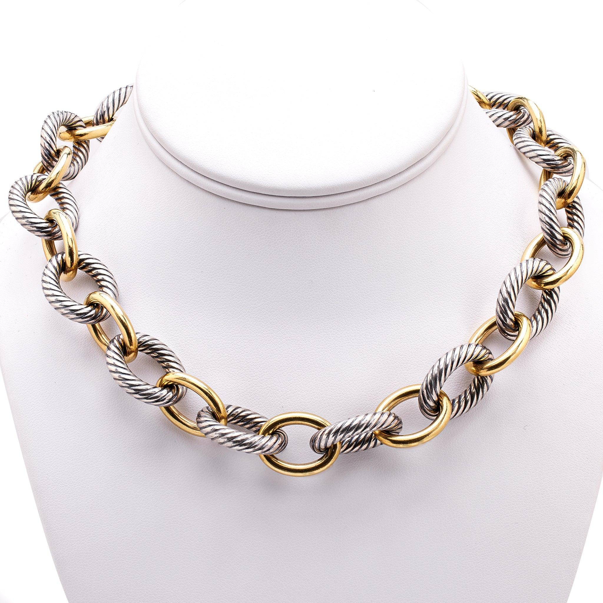 David Yurman 18k Yellow Gold Sterling Silver Oval Link Chain Necklace Necklaces David Yurman   