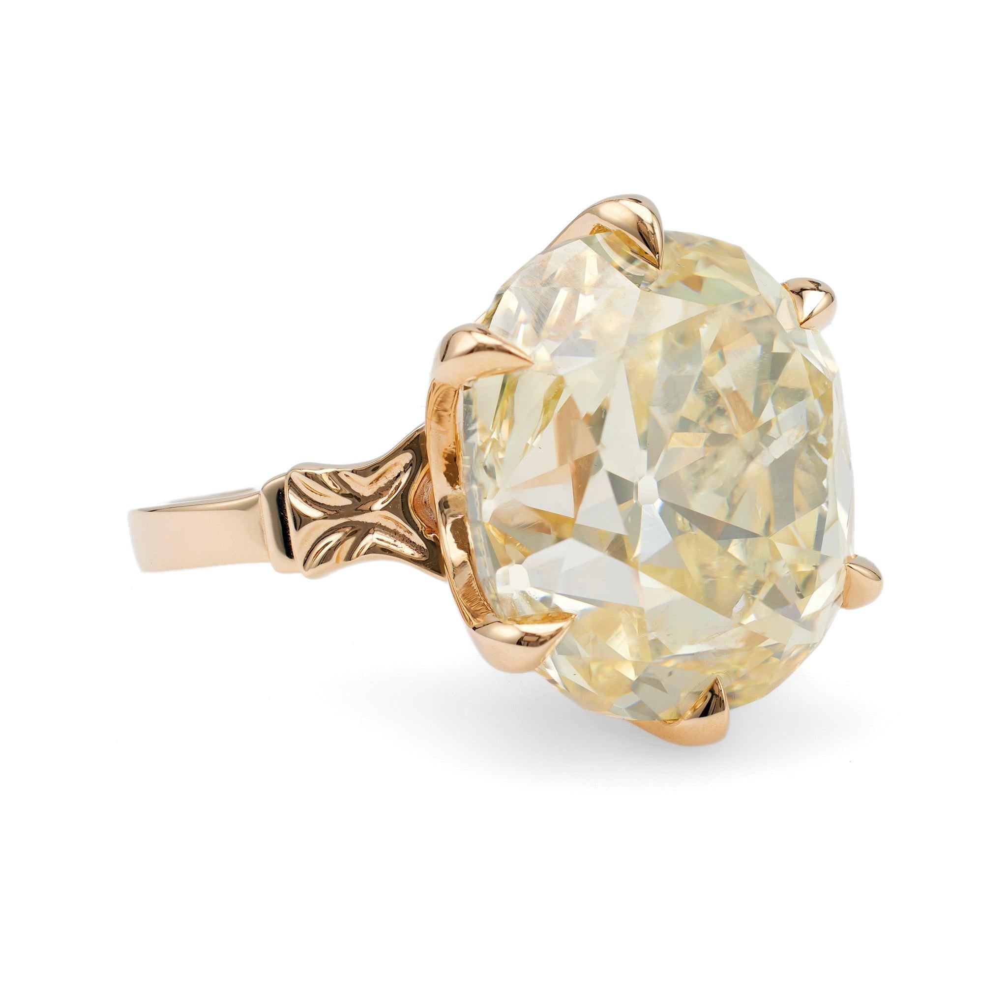 Edwardian GIA 15.77 Carat Old Mine Cut Diamond 14k Yellow Gold Solitaire Ring  Jack Weir & Sons   