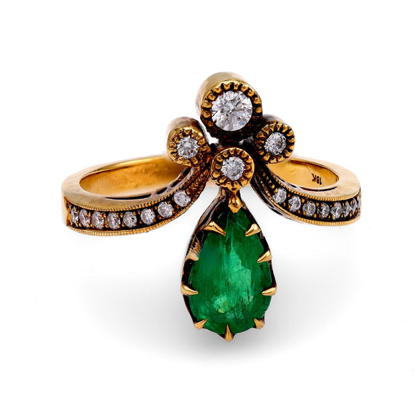 Emerald and Diamond Tiara Ring Rings Jack Weir & Sons   