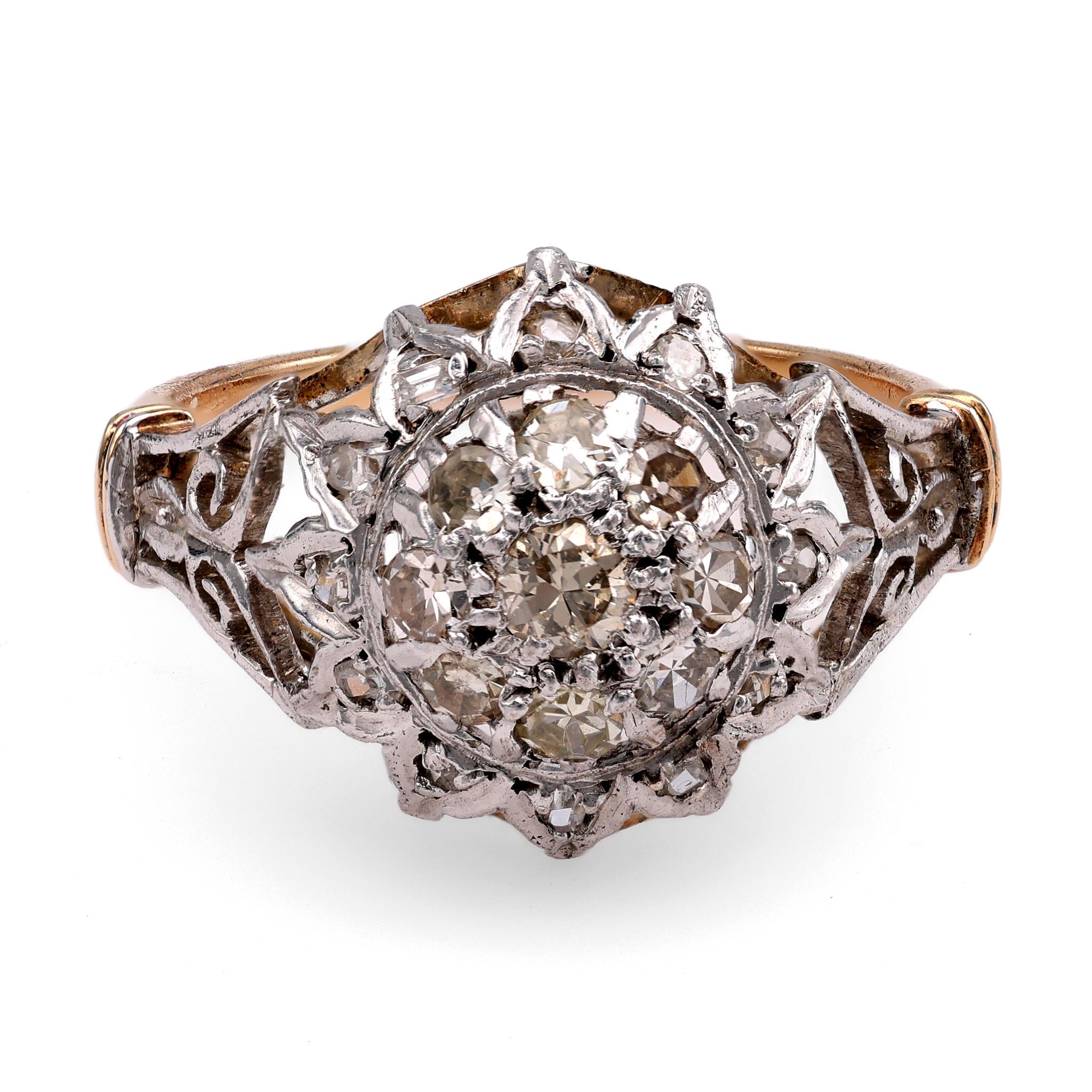 Two-Tone Retro Diamond Cluster Ring  Jack Weir & Sons   
