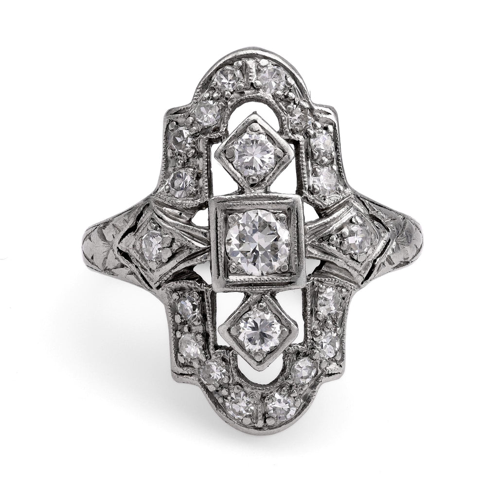 Art Deco Navette Platinum Diamond Ring  Jack Weir & Sons   