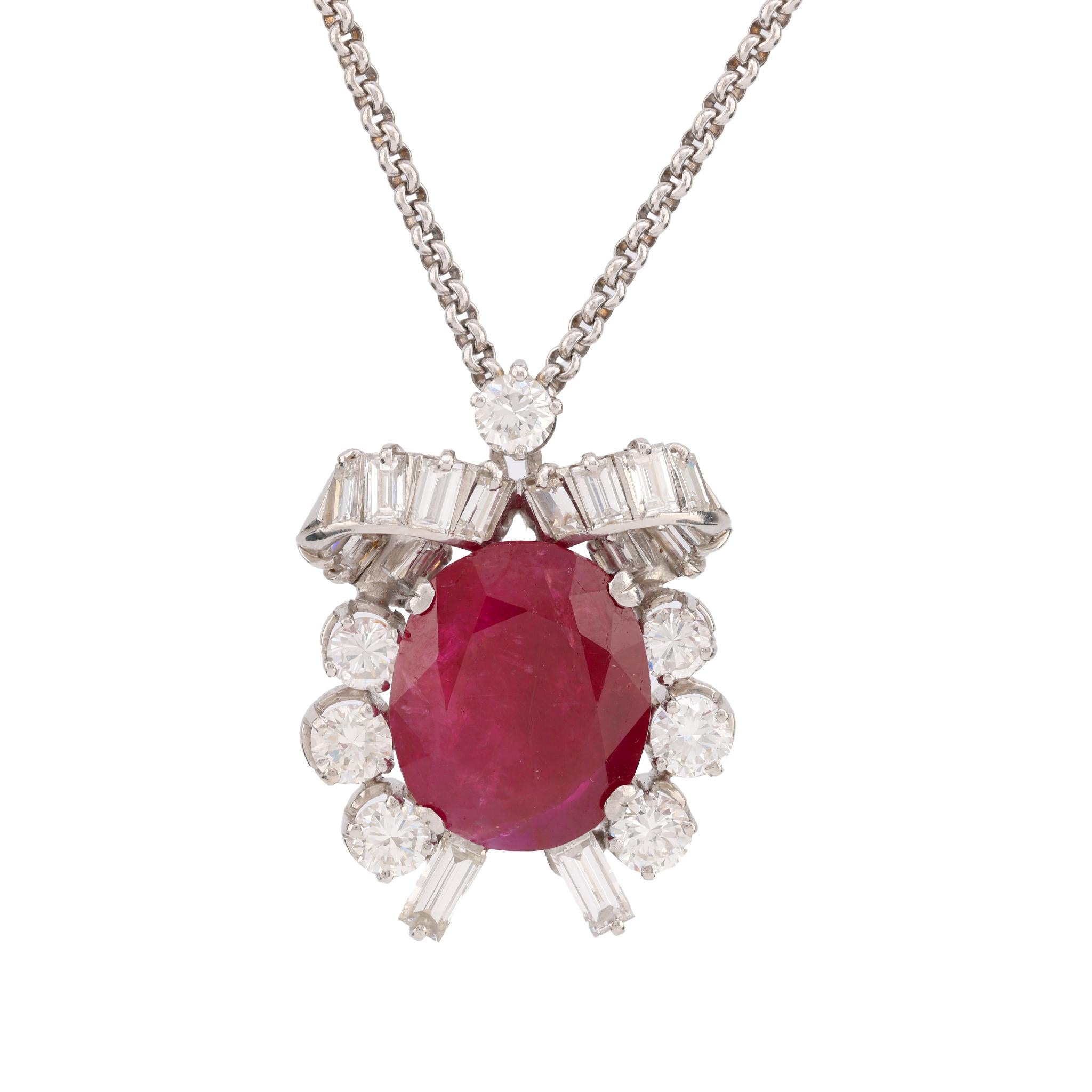 Mid Century 11.6 Carat Burma No Heat Ruby Diamond Platinum Necklace Necklaces Jack Weir & Sons