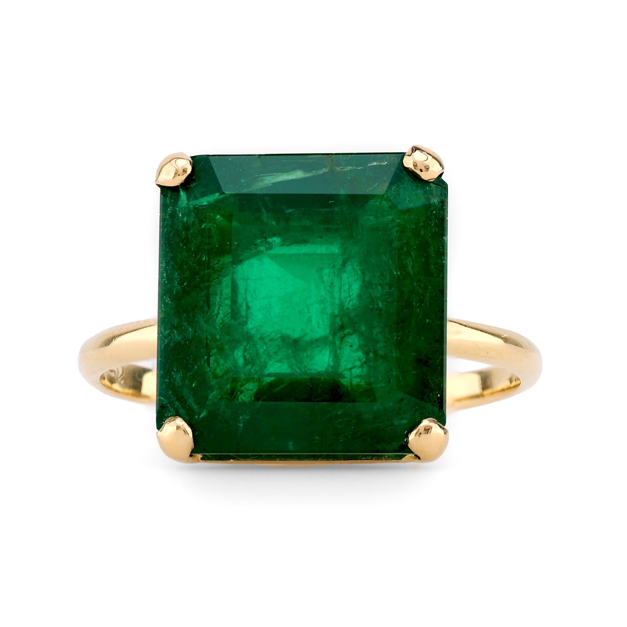 Vintage 8.89 Carat Emerald 18K Yellow Gold Cocktail Ring  Jack Weir & Sons   