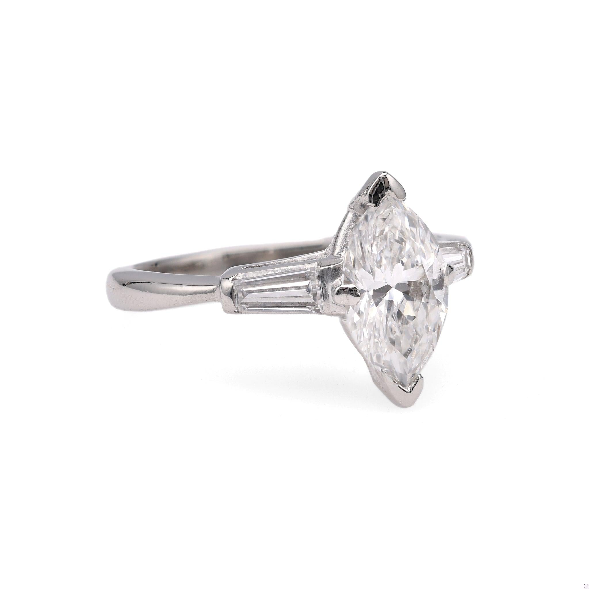 Mid-Century GIA 1.03 Carat Marquise Cut Diamond Platinum Ring  Jack Weir & Sons   