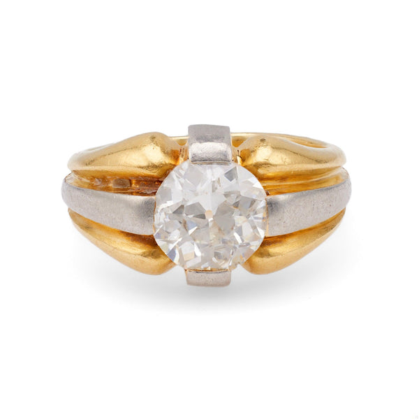 Retro French 2.00 Carat Old European Cut Diamond 18k Yellow Gold Platinum Solita Rings Jack Weir & Sons   