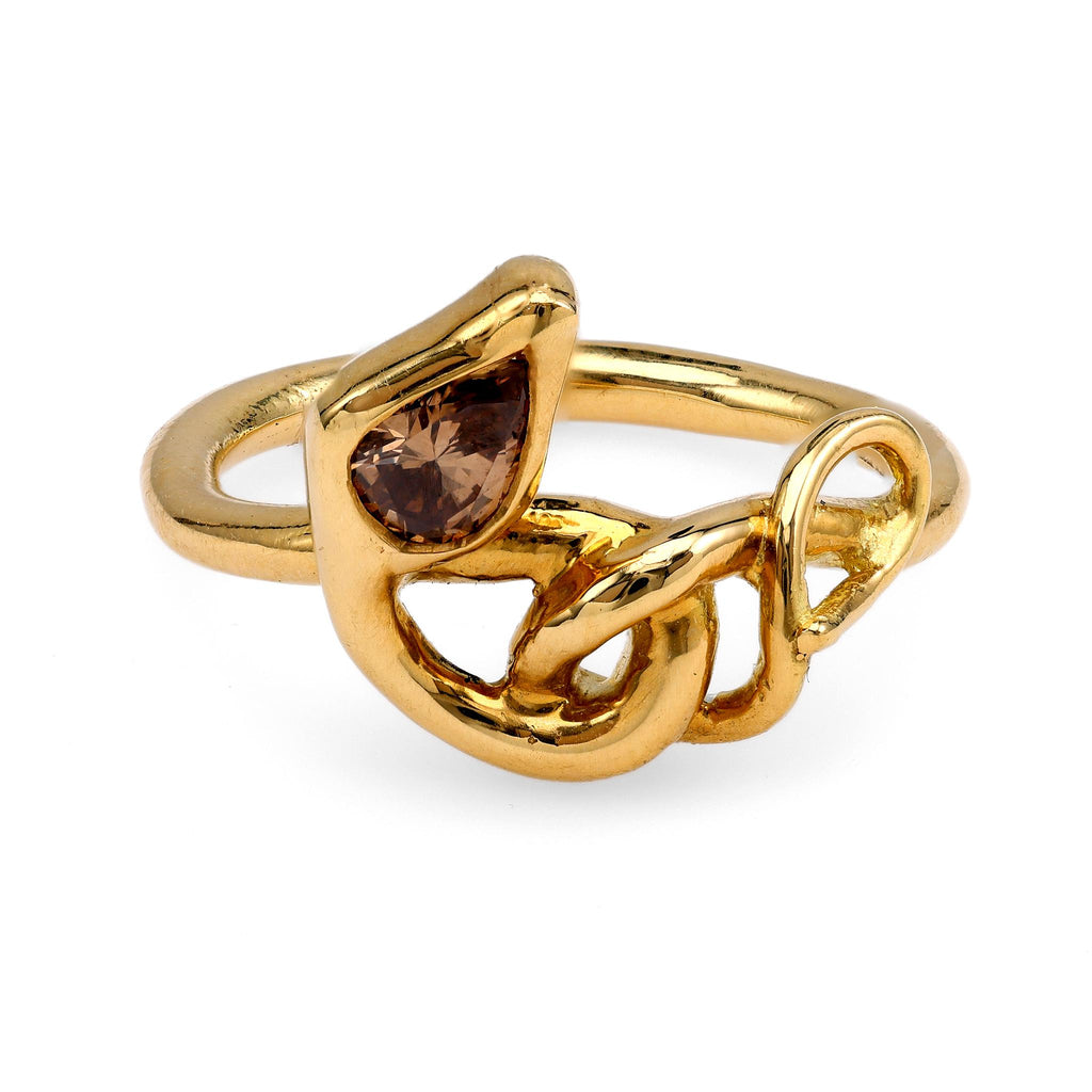 18k Yellow Gold Snake Ring with Champagne Diamond Rings Jack Weir & Sons   