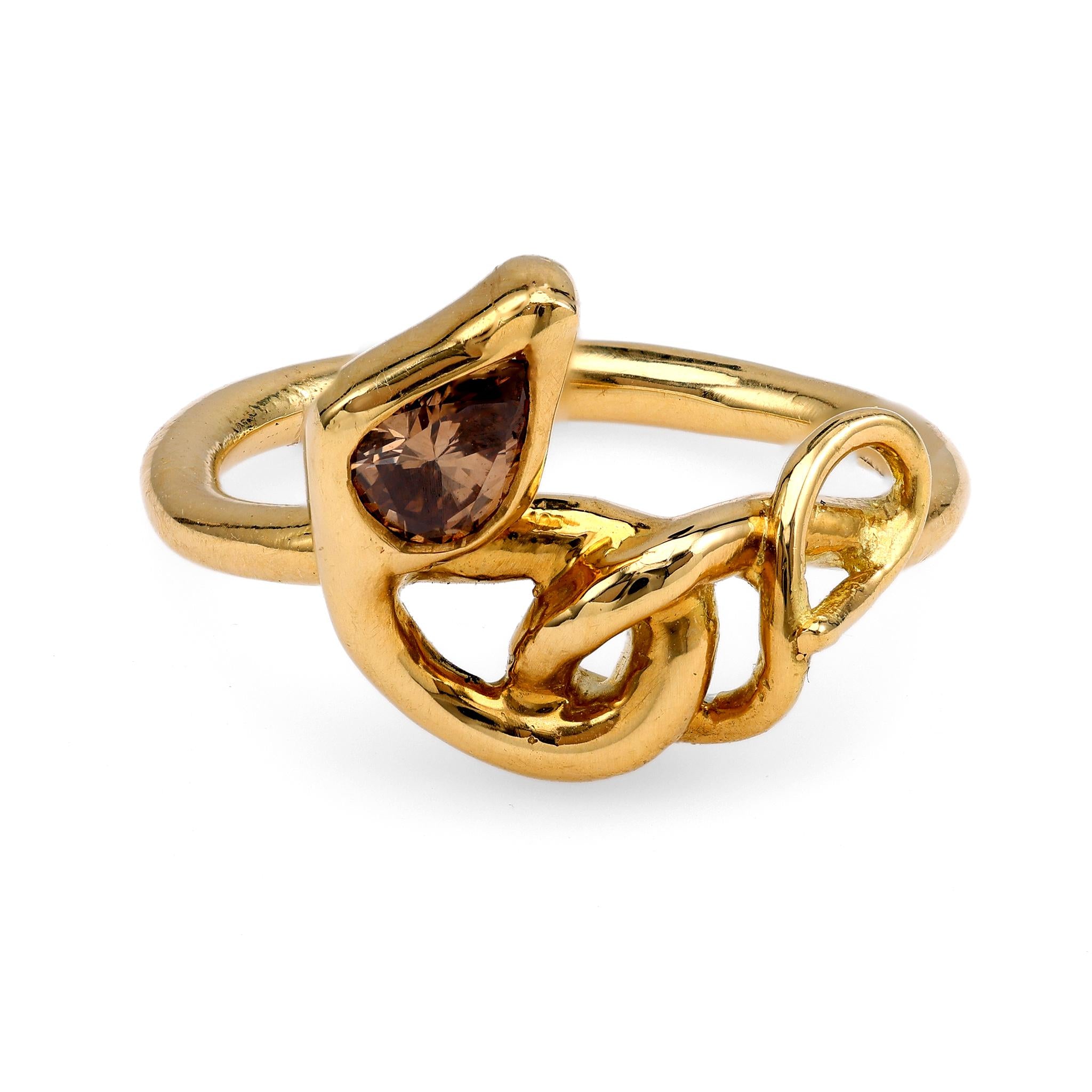 18k Yellow Gold Snake Ring with Champagne Diamond Rings Jack Weir & Sons