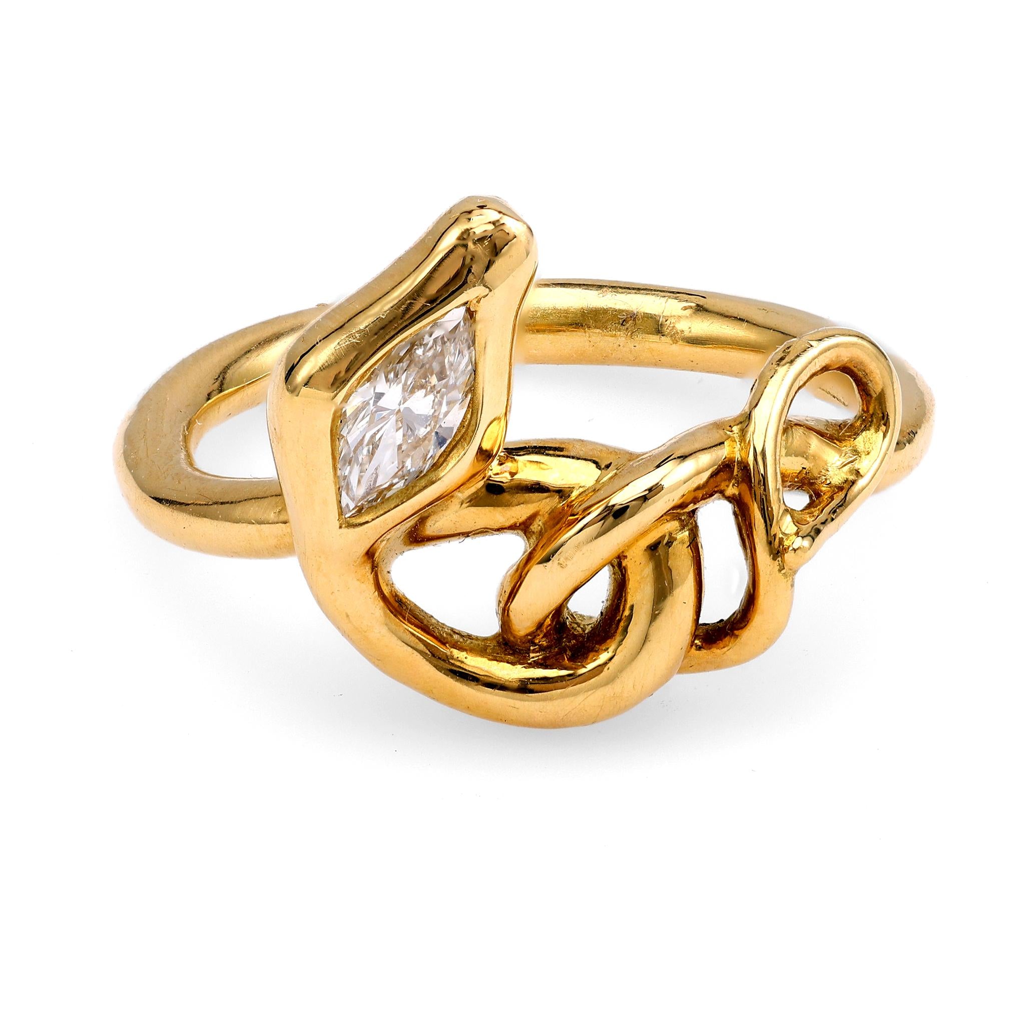 18k Gold Snake Ring with Marquise Diamond Rings Jack Weir & Sons   