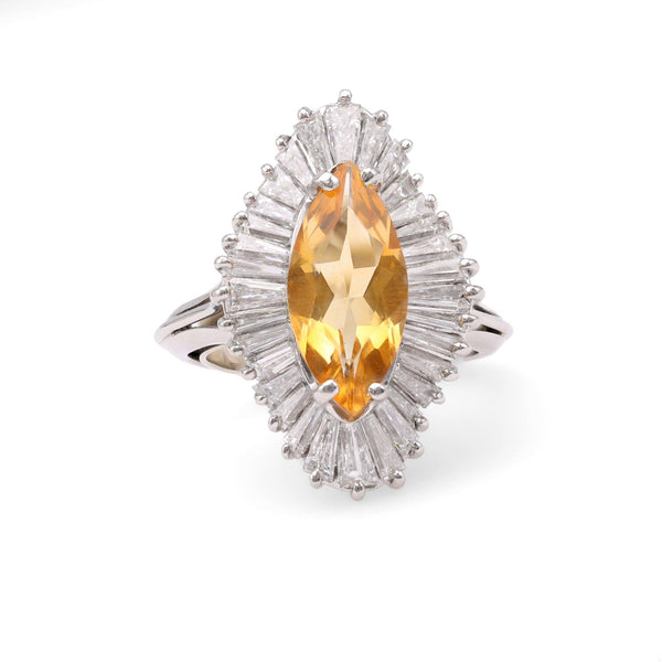 Vintage Citrine Diamond Platinum Ballerina Ring Rings Jack Weir & Sons   