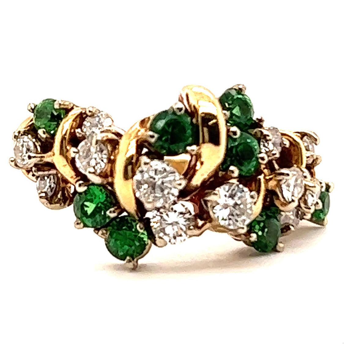 Vintage Diamond Tsavorite Garnet 14 Karat Yellow Gold Cluster Ring Rings Jack Weir & Sons   