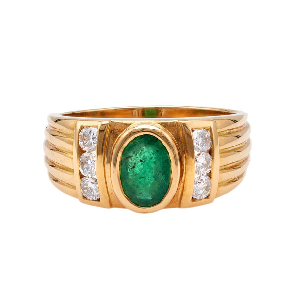 Vintage French Emerald and Diamond 18k Yellow Gold Ring Rings Jack Weir & Sons   