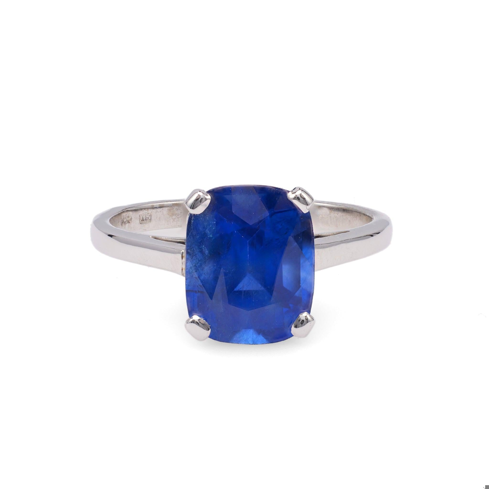 Vintage French GIA 4.24 Carat Ceylon Sapphire 18k White Gold Solitaire Ring Rings Jack Weir & Sons   