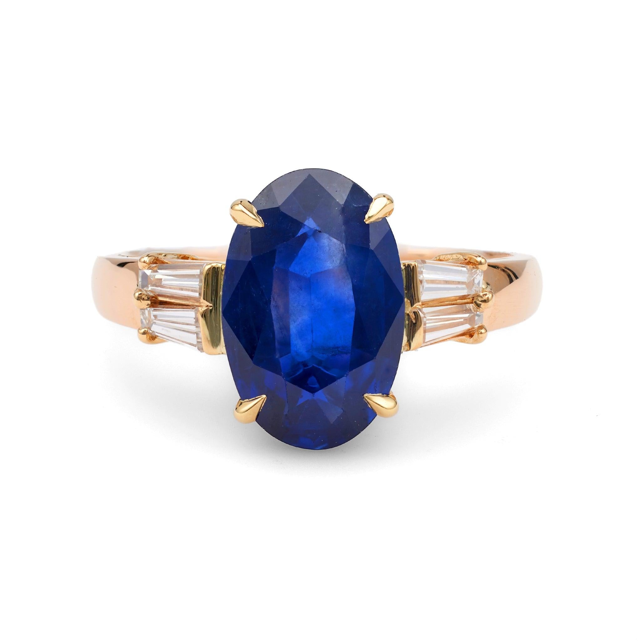 Vintage French GIA 4.73 Carat Ceylon Sapphire Diamond 18k Yellow Gold Ring Rings Jack Weir & Sons   