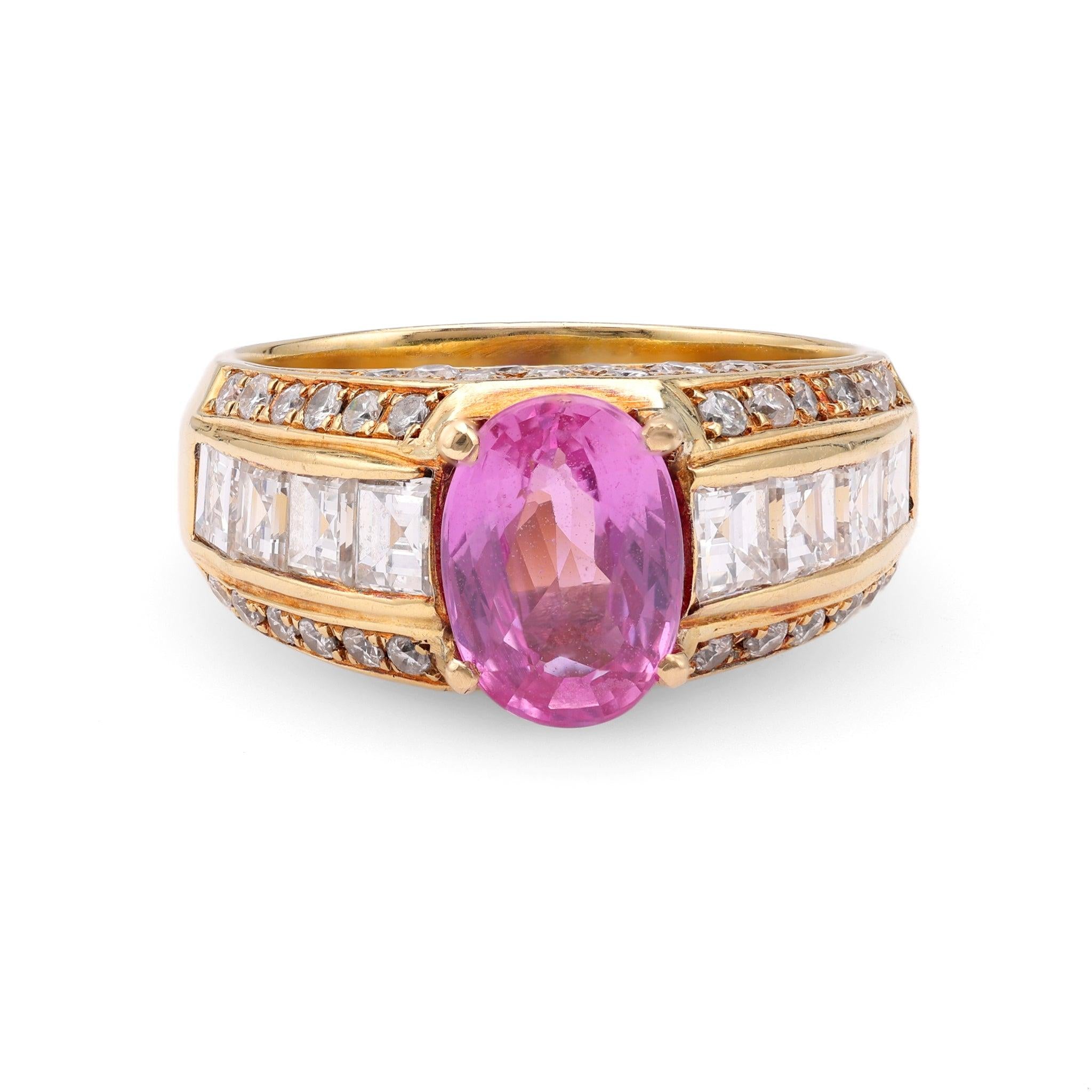 Vintage GIA 1.94 Carat Madagascan Purplish Pink Sapphire Diamond 18k Yellow Gold Rings Jack Weir & Sons   