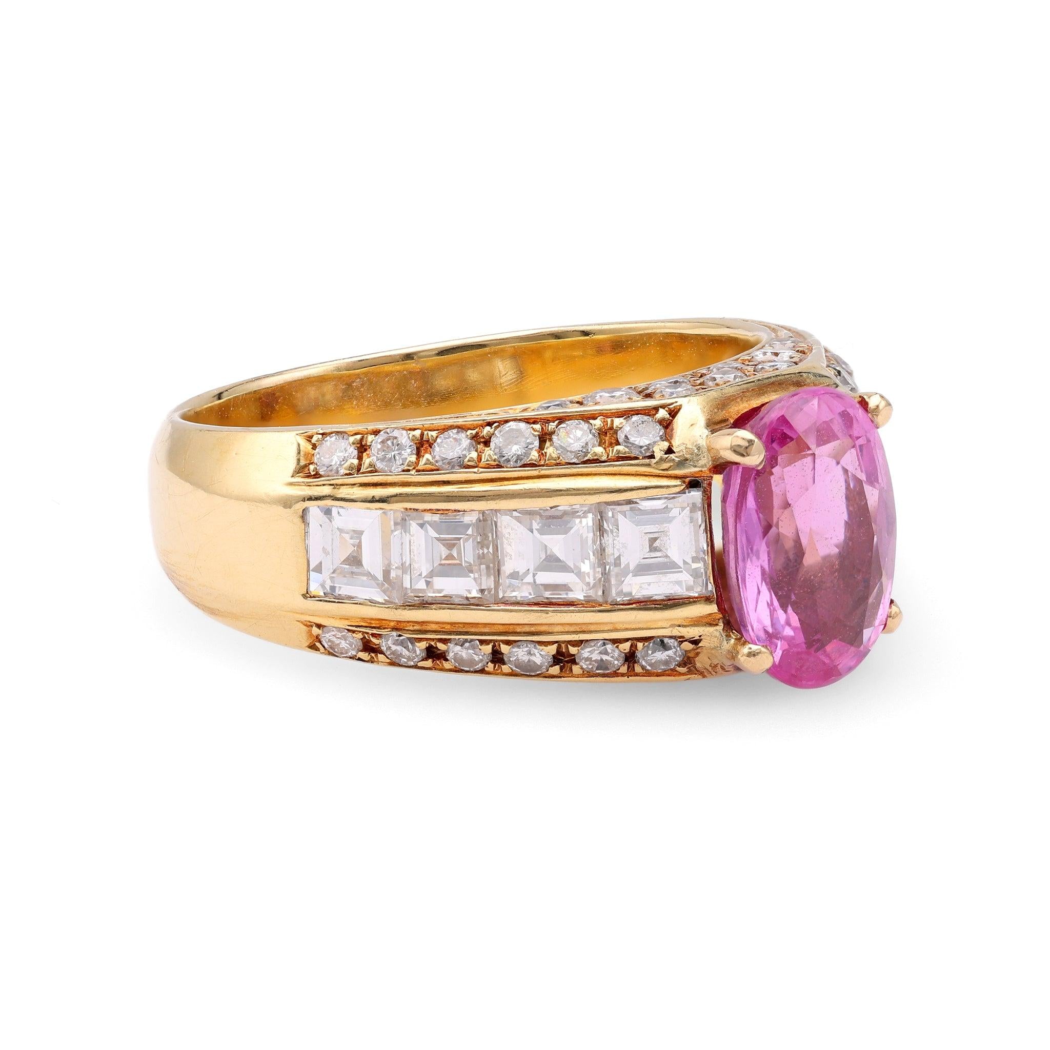 Vintage GIA 1.94 Carat Madagascan Purplish Pink Sapphire Diamond 18k Yellow Gold Rings Jack Weir & Sons   