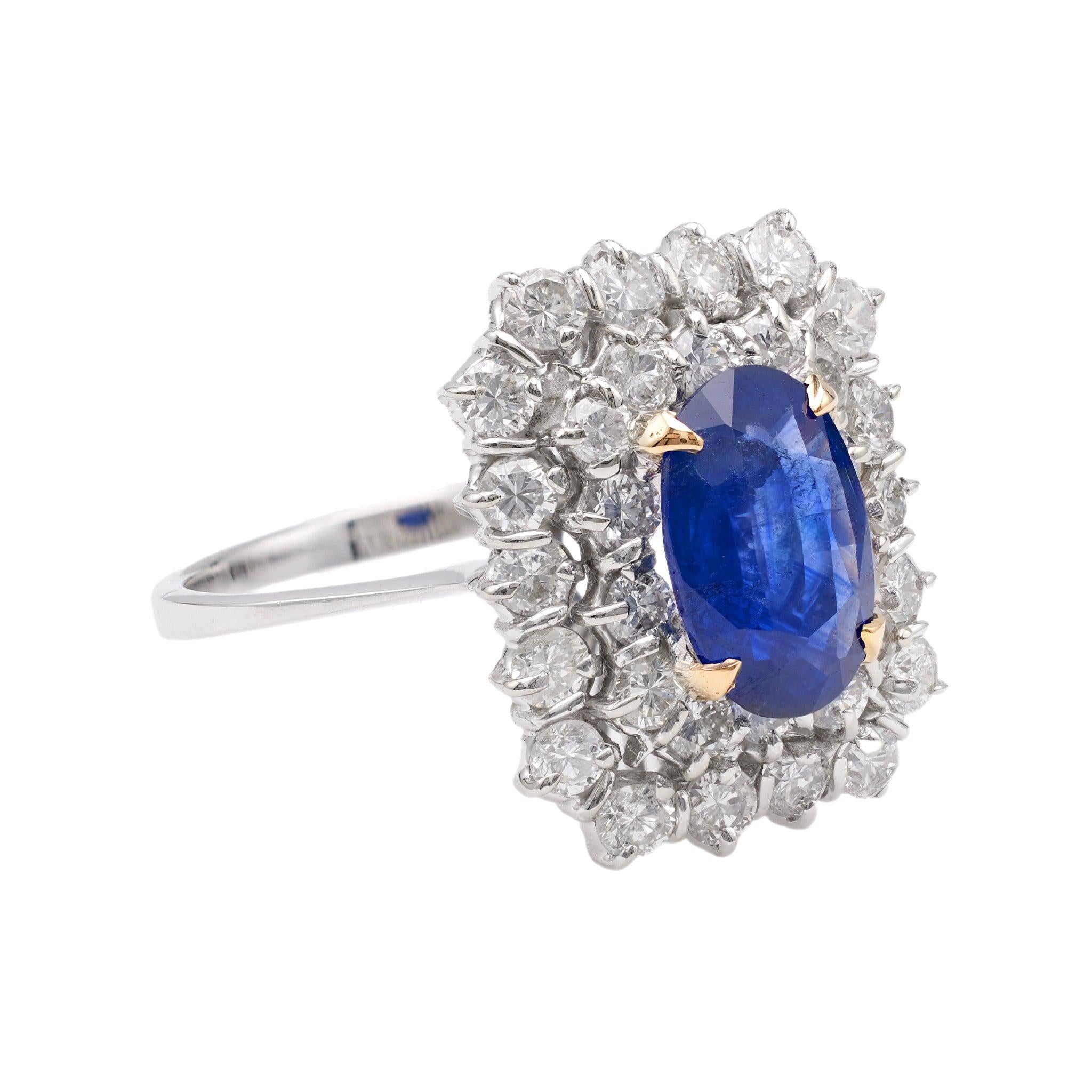 Vintage GIA 2.08 Carat Ceylon Sapphire 18k White Gold Double Halo Ring Rings Jack Weir & Sons   