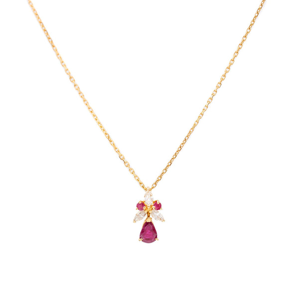 Vintage Ruby Diamond 18k Yellow Gold Pendant Necklace Jack Weir Sons