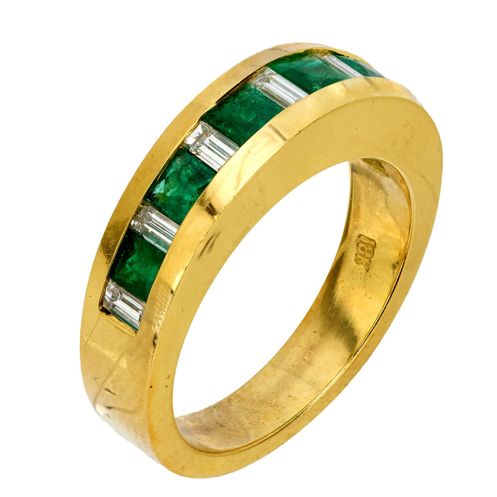 Vintage emerald diamond 18k yellow gold band Jack Weir & Sons