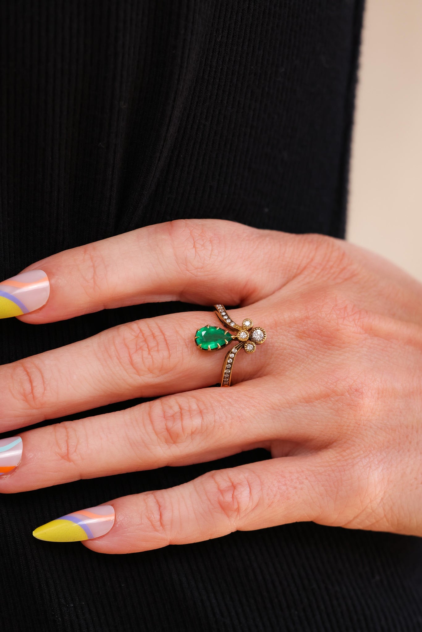 Emerald and Diamond Tiara Ring Rings Jack Weir & Sons   