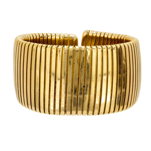 Vintage Italy 18k yellow gold Tubogas style cuff bangle