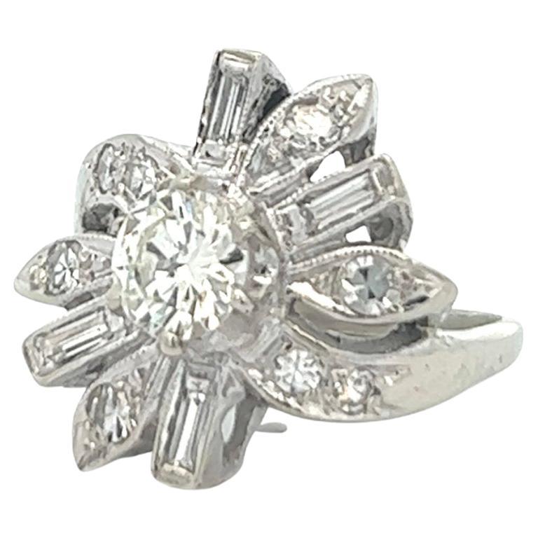 Mid-Century Diamond 14 Karat White Gold Flower Ring Rings Jack Weir & Sons   